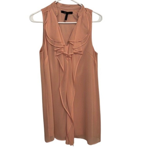 BCBG MAX AZRIA Pink Ruffle‎ Sleeveless Dress w/Overlay & Ruffle Front Size XS - Picture 1 of 15